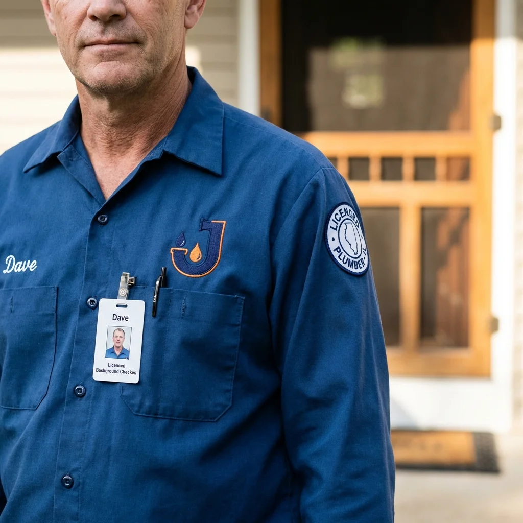 Licensed plumber showing ID badge in Allegan, MI