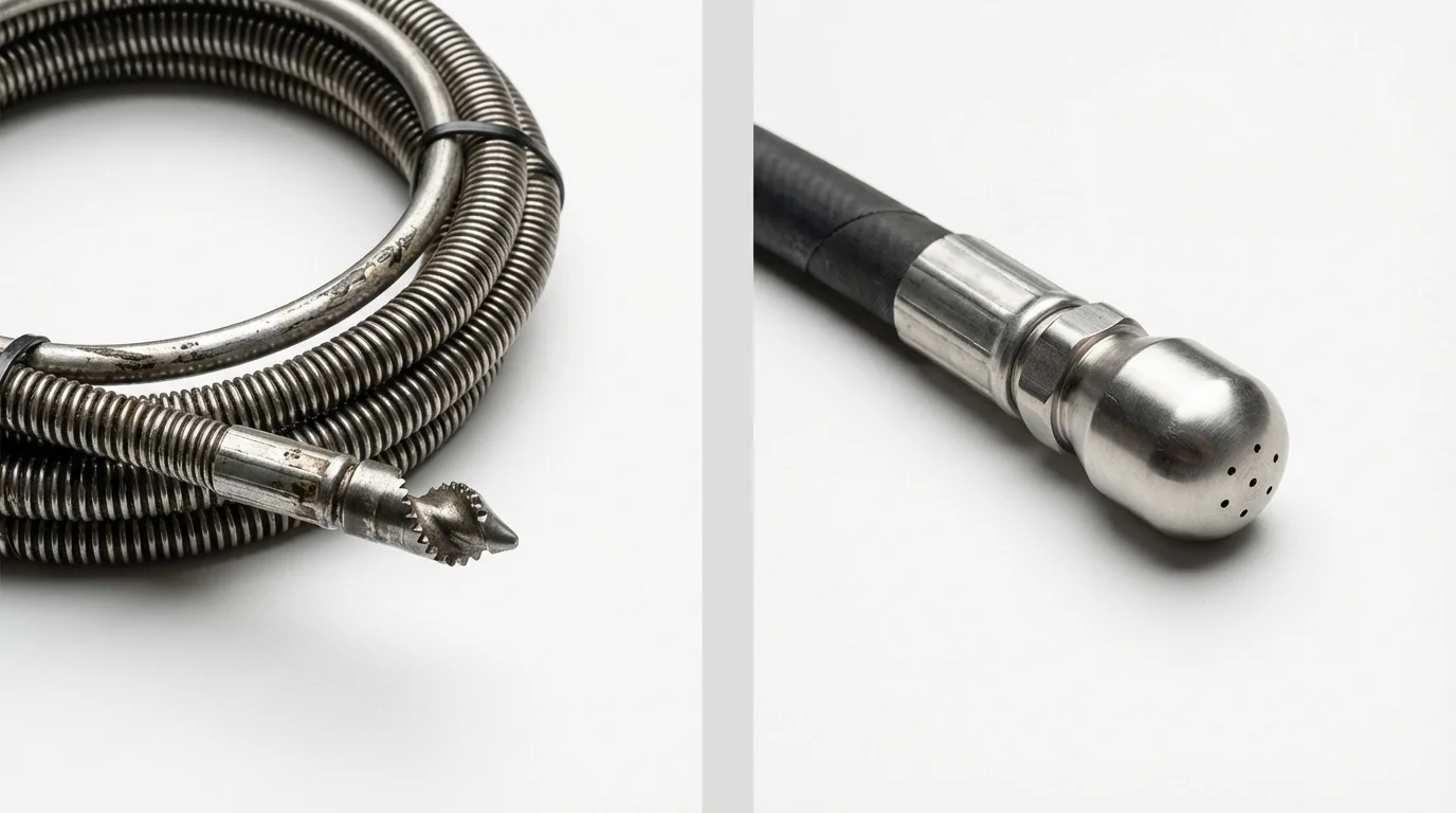 Drain snake cable and hydro jetting nozzle used for drain cleaning in Allegan, MI