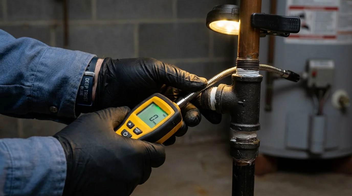 Gas leak detection with electronic sniffer by Johns Plumbing LLC in Allegan