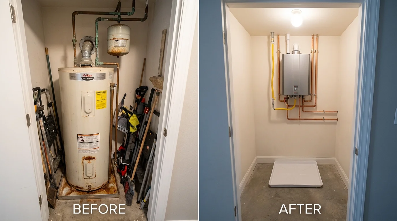 Tank water heater versus wall-mounted tankless unit comparison for Allegan, MI homeowners